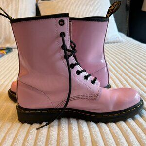 Pale Pink Doc Martens Patent Leather Lace-Up Boots | Size 10